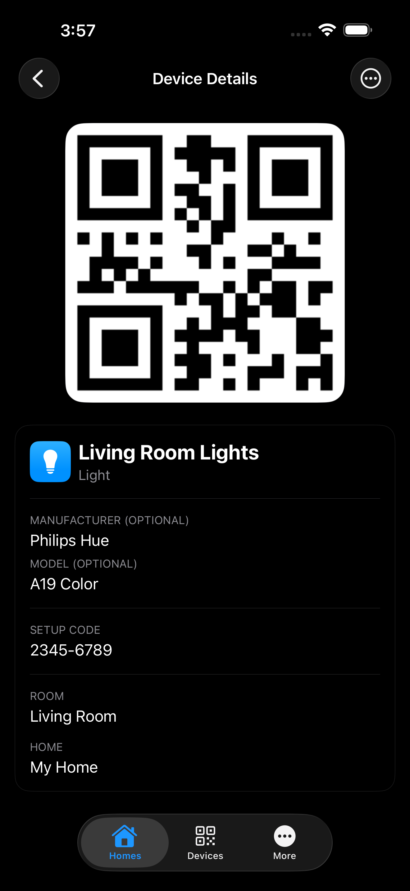 Device details with QR code